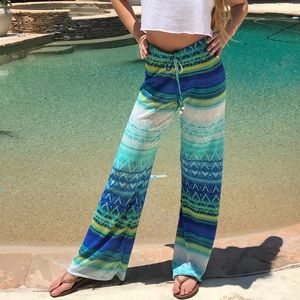 ELAN Blue and Green Stretchy Beach Pants